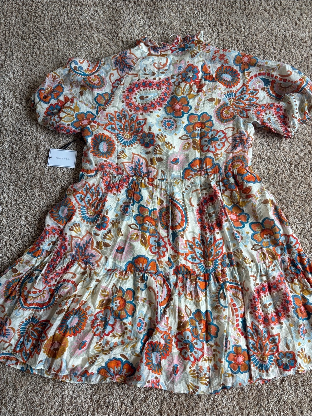 1.STATE Floral Mini Dress in Orange, Blue, Pink and Tan - Picture 4 of 4